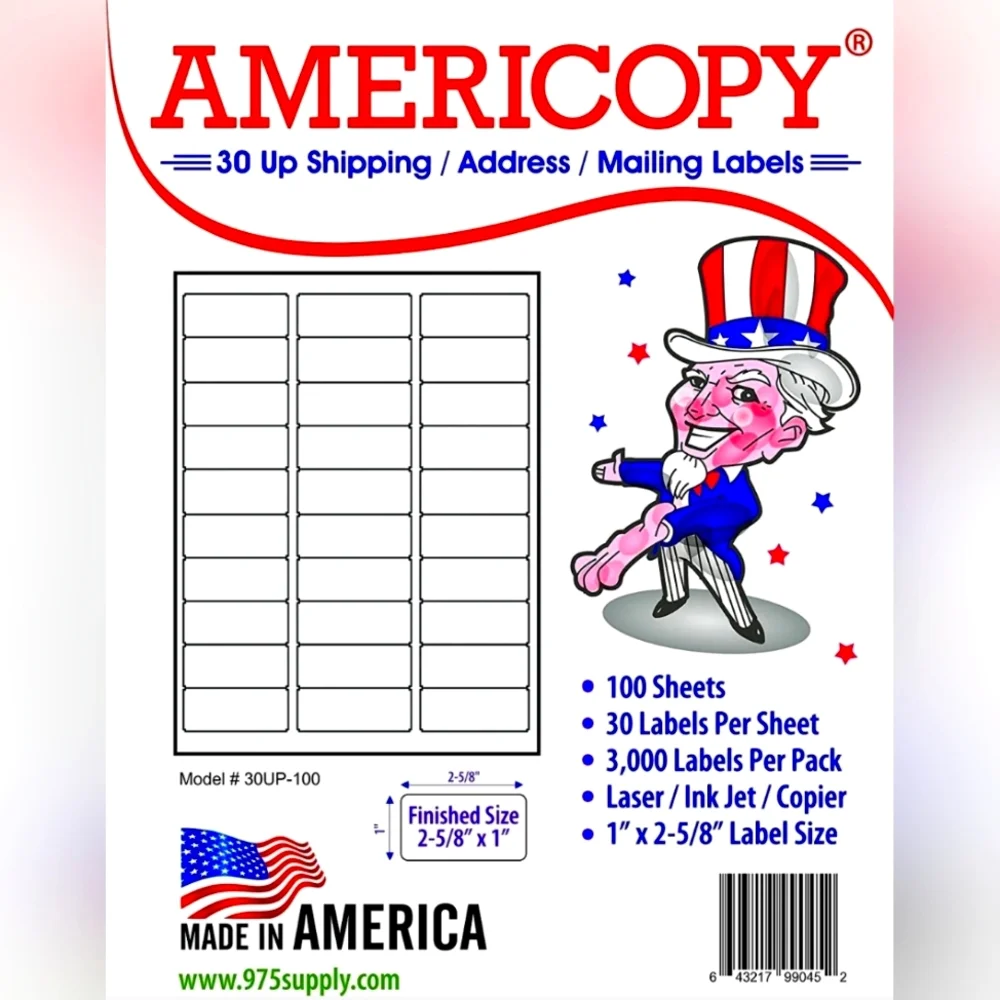 New Address Label Americopy 1x2 5/8